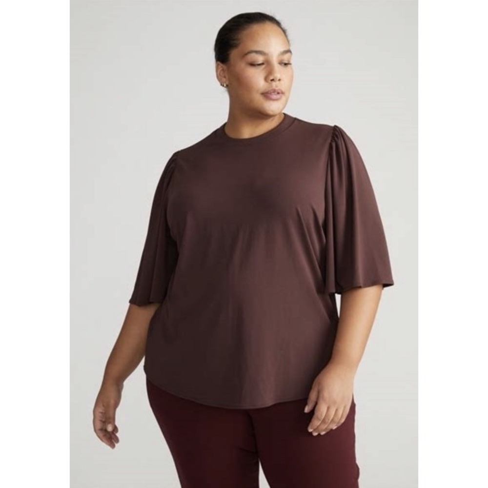 Universal Standard Crepe‎ Jersey Capelet Blouse Brown XL Career Capsule Stretch